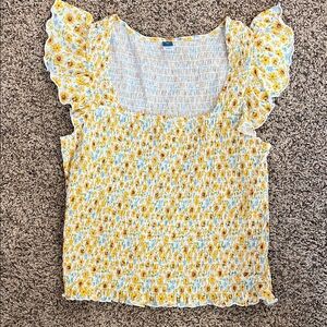 Old Navy Yellow Floral Ruffle Blouse